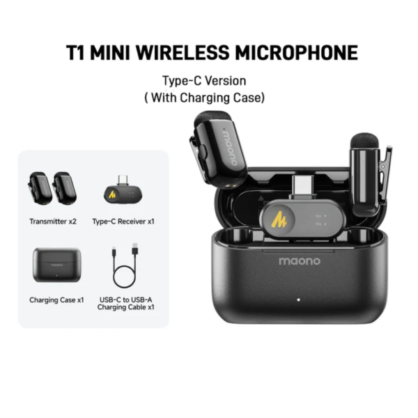 Maono WAVE T1 MINI Wireless Microphone noise cancellation with Ai Voice Changer ( Type C )